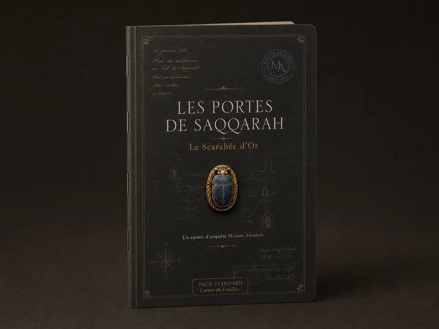 Édition Carnet Le Carnet de Fouilles Maison Arcaneïs, carnet imprimé de la grande chasse Les Portes de Saqqarah