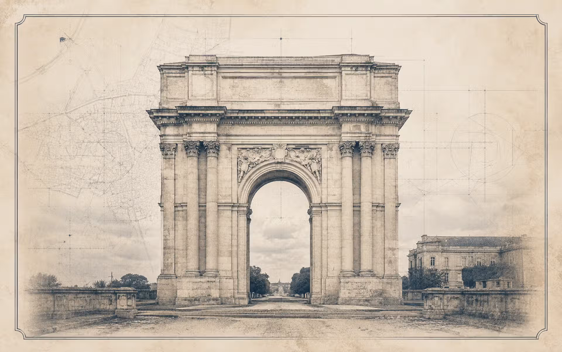 L’Arc de Triomphe du Peyrou vu de face à Montpellier